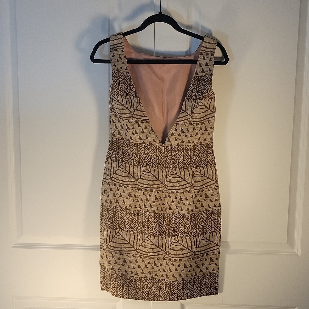 Chic Tan Patterned Mini Dress - image 4
